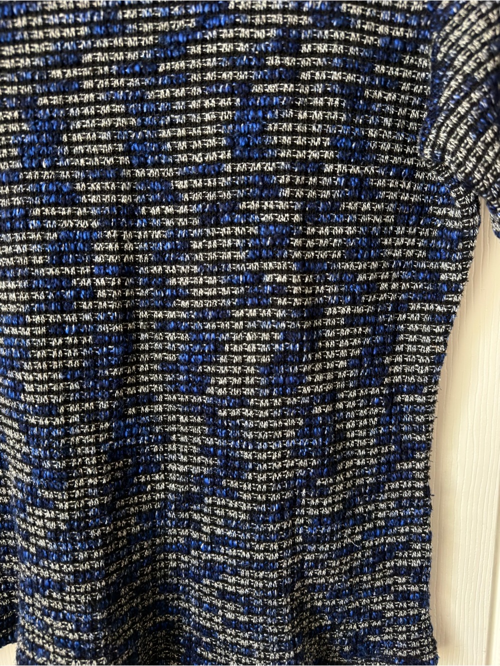 Zara Collection Blue Black Tweed Textured Short Sleeve Top M - Picture 4 of 5